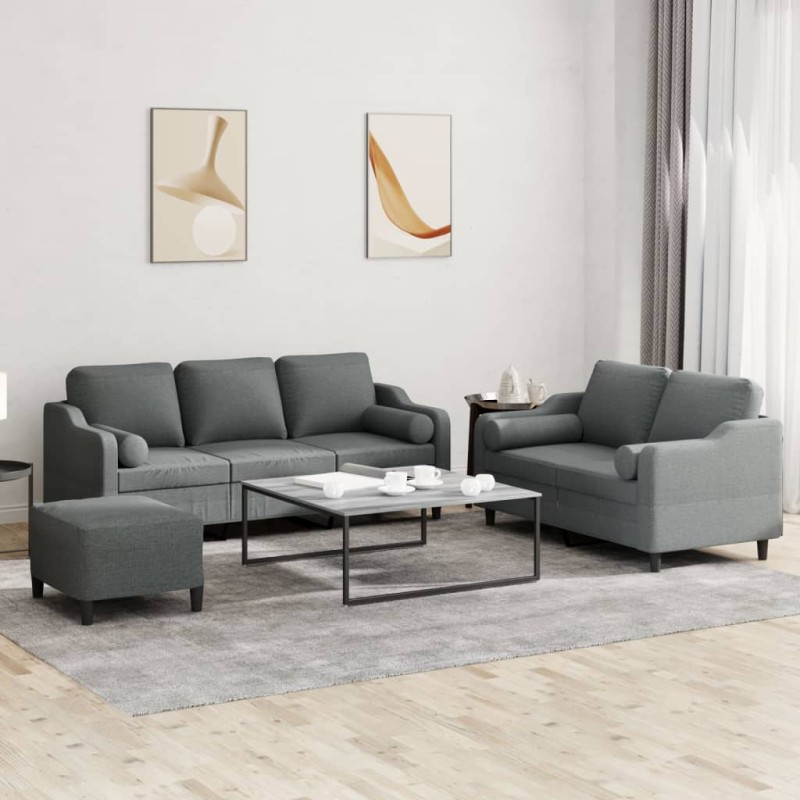 vidaXL 3-tlg. Sofagarnitur mit Kissen Dunkelgrau Stoff vidaXL 3-tlg. Sofagarnitur mit Kissen Dunkelgrau Stoff