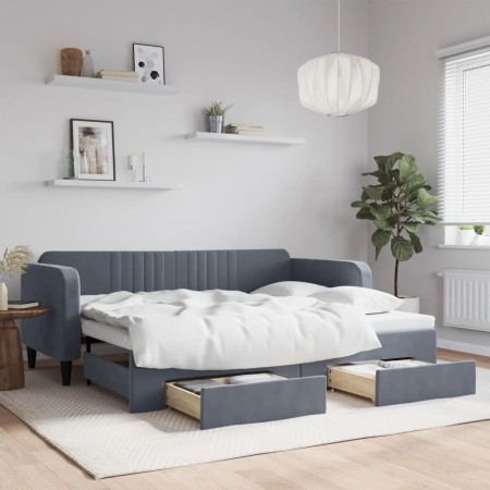 vidaXL Tagesbett Ausziehbar mit Schubladen Dunkelgrau 90x200 cm Samt