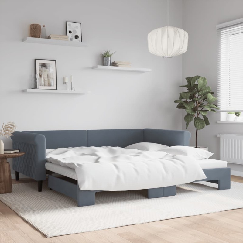 vidaXL Tagesbett Ausziehbar Dunkelgrau 100x200 cm Samt vidaXL Tagesbett Ausziehbar Dunkelgrau 100x200 cm Samt