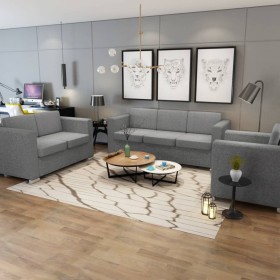 vidaXL Dreiteilige Sofagarnitur Stoff Hellgrau 