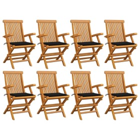 vidaXL Gartenstühle mit Schwarzen Kissen 8 Stk. Massivholz Teak