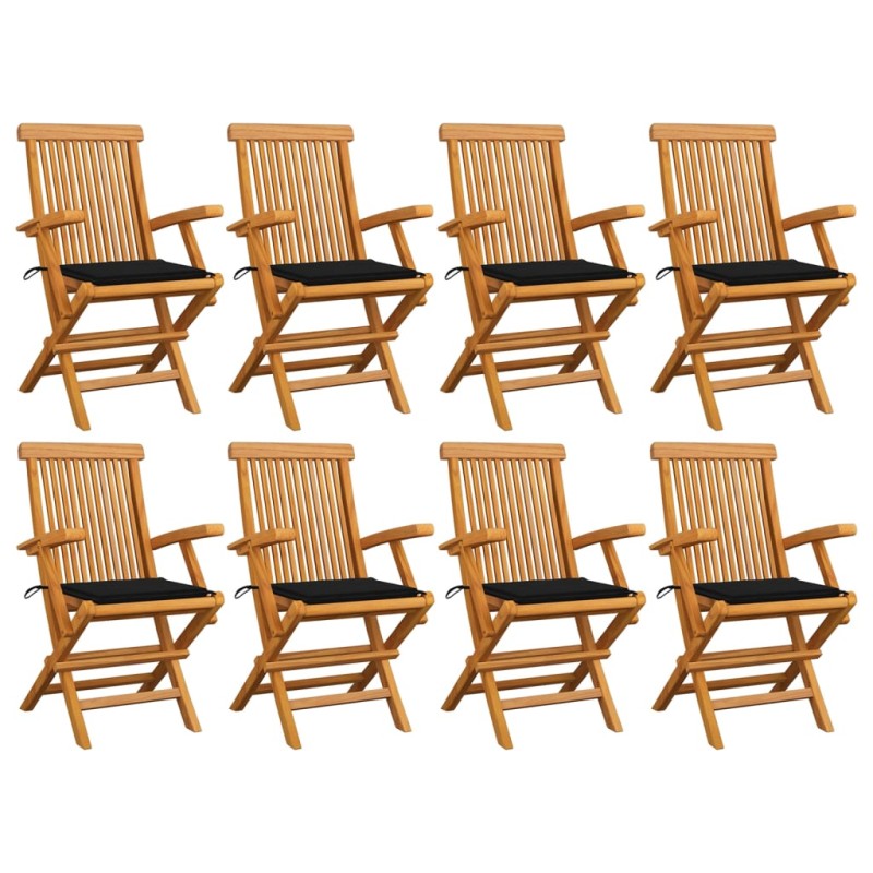 vidaXL Gartenstühle mit Schwarzen Kissen 8 Stk. Massivholz Teak vidaXL Gartenstühle mit Schwarzen Kissen 8 Stk. Massivholz Teak