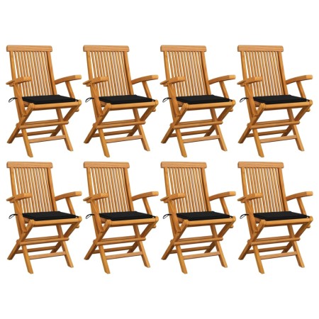 vidaXL Gartenstühle mit Schwarzen Kissen 8 Stk. Massivholz Teak
