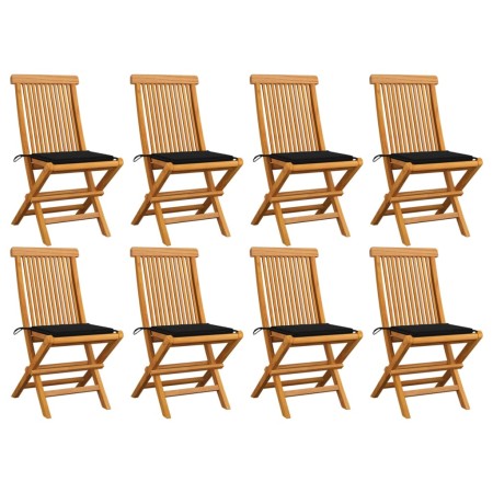 vidaXL Gartenstühle mit Schwarzen Kissen 8 Stk. Massivholz Teak