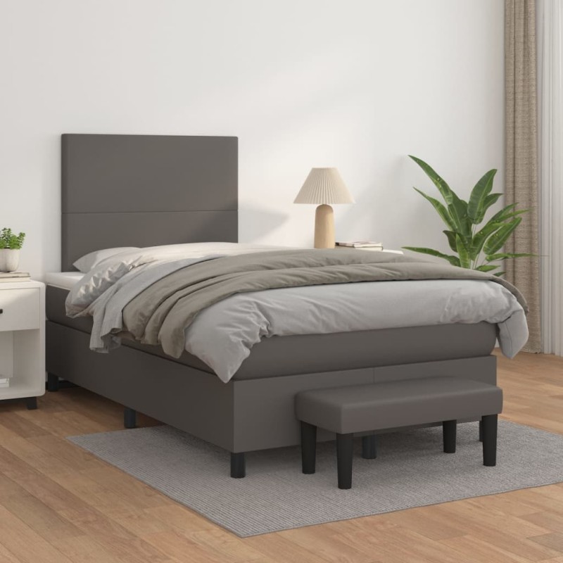 vidaXL Boxspringbett mit Matratze Grau 120x200 cm Kunstleder vidaXL Boxspringbett mit Matratze Grau 120x200 cm Kunstleder
