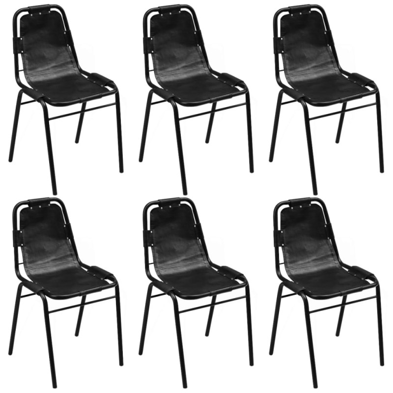 vidaXL Esszimmerstühle 6 Stk. Schwarz Echtleder vidaXL Esszimmerstühle 6 Stk. Schwarz Echtleder