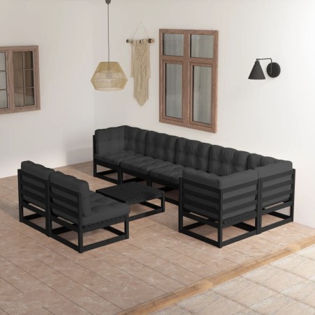 9-tlg. Garten-Lounge-Set mit Kissen Massivholz Kiefer