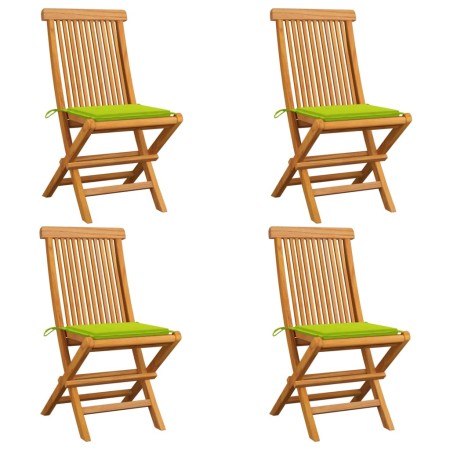 vidaXL Gartenstühle mit Hellgrünen Kissen 4 Stk. Massivholz Teak 