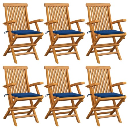 vidaXL Gartenstühle mit Königsblauen Kissen 6 Stk. Massivholz Teak