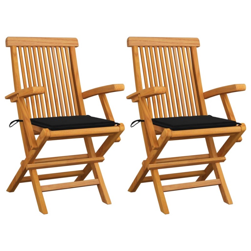 vidaXL Gartenstühle mit Schwarzen Kissen 2 Stk. Massivholz Teak vidaXL Gartenstühle mit Schwarzen Kissen 2 Stk. Massivholz Teak