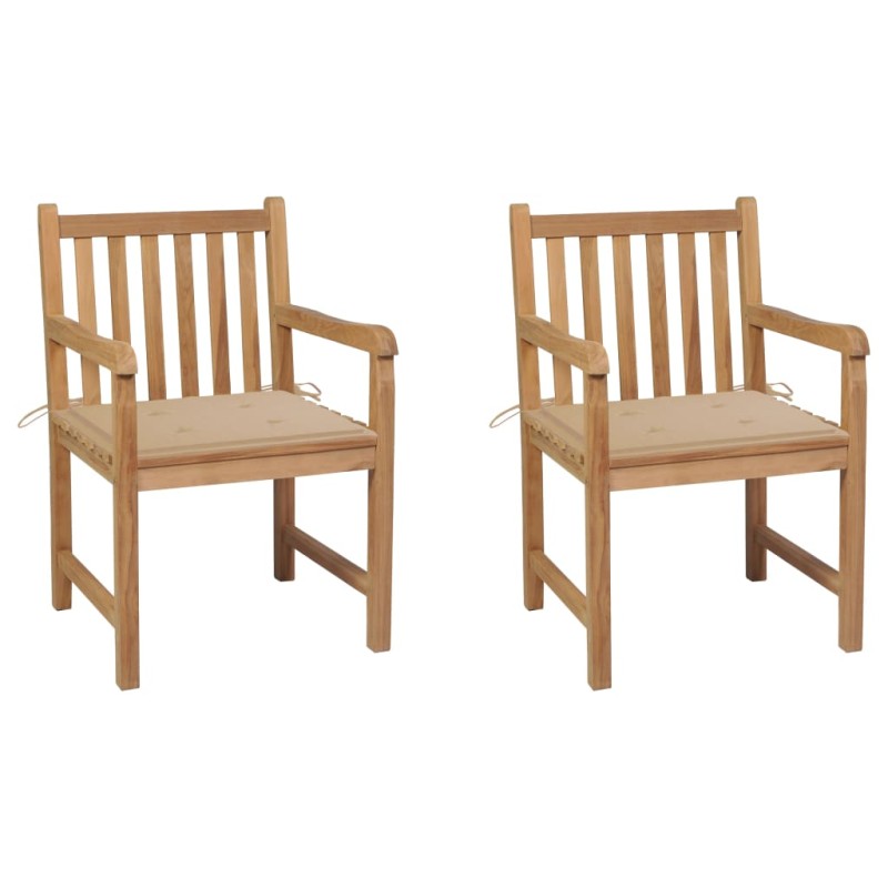 vidaXL Gartenstühle 2 Stk. mit Beige Kissen Massivholz Teak vidaXL Gartenstühle 2 Stk. mit Beige Kissen Massivholz Teak