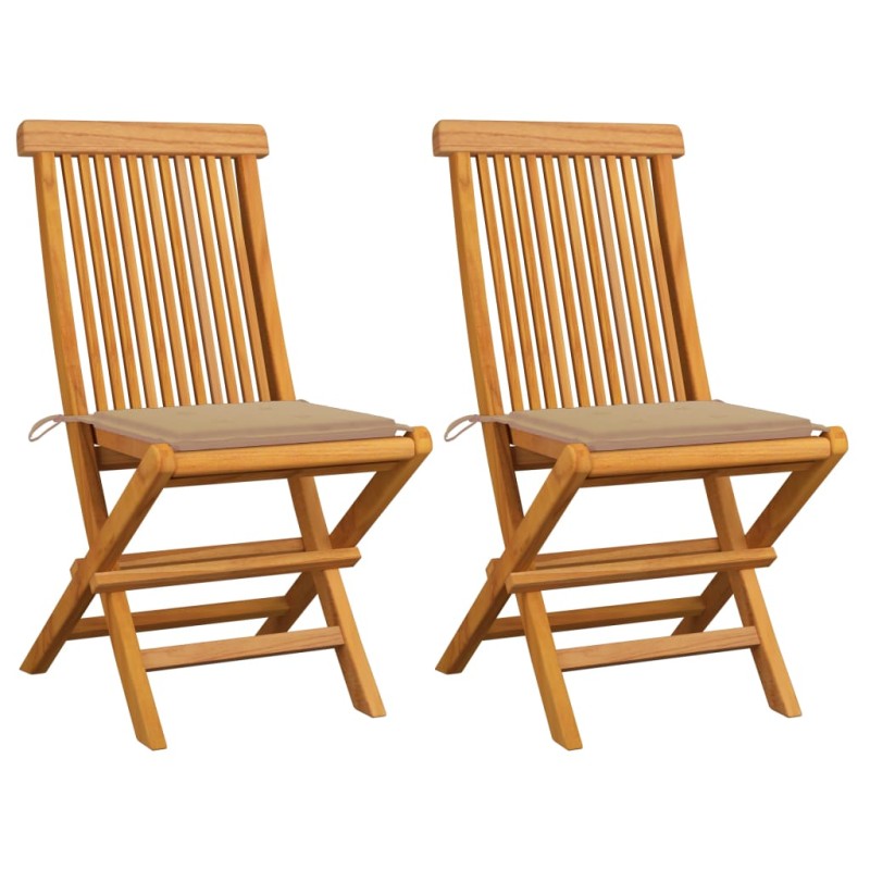 vidaXL Gartenstühle mit Beige Kissen 2 Stk. Massivholz Teak vidaXL Gartenstühle mit Beige Kissen 2 Stk. Massivholz Teak