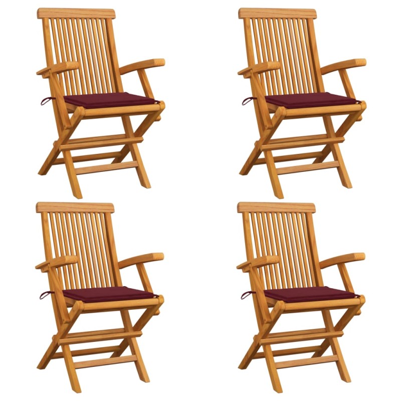 vidaXL Gartenstühle mit Weinroten Kissen 4 Stk. Massivholz Teak vidaXL Gartenstühle mit Weinroten Kissen 4 Stk. Massivholz Teak