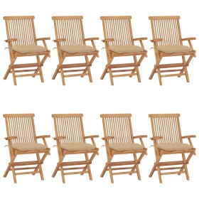 vidaXL Gartenstühle mit Beigen Kissen 8 Stk. Massivholz Teak