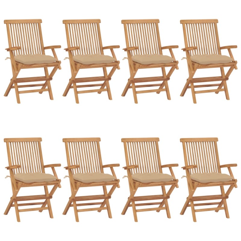 vidaXL Gartenstühle mit Beigen Kissen 8 Stk. Massivholz Teak vidaXL Gartenstühle mit Beigen Kissen 8 Stk. Massivholz Teak