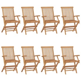 vidaXL Gartenstühle mit Beigen Kissen 8 Stk. Massivholz Teak
