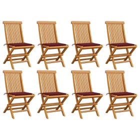 vidaXL Gartenstühle mit Weinroten Kissen 8 Stk. Massivholz Teak