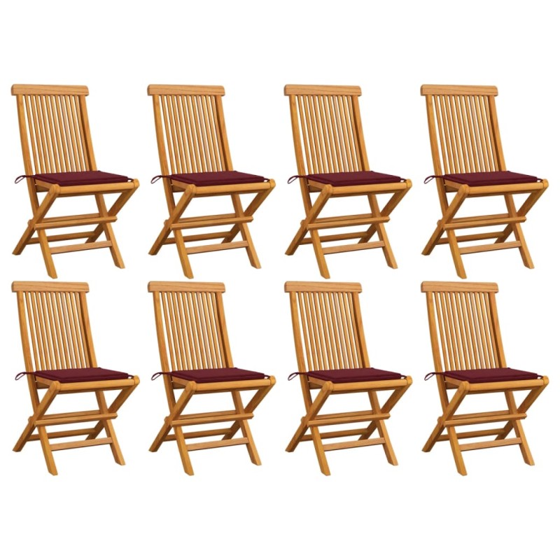 vidaXL Gartenstühle mit Weinroten Kissen 8 Stk. Massivholz Teak vidaXL Gartenstühle mit Weinroten Kissen 8 Stk. Massivholz Teak