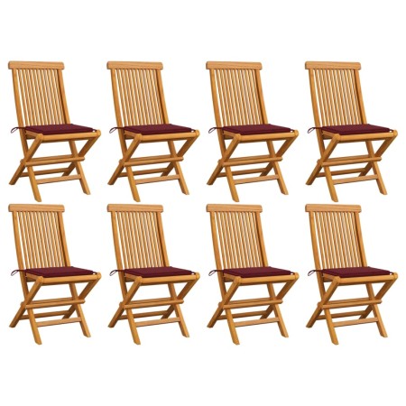vidaXL Gartenstühle mit Weinroten Kissen 8 Stk. Massivholz Teak