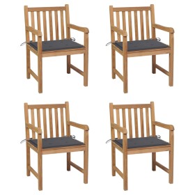 vidaXL Gartenstühle 4 Stk. mit Anthrazit Kissen Massivholz Teak