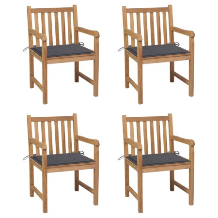vidaXL Gartenstühle 4 Stk. mit Anthrazit Kissen Massivholz Teak