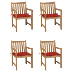 vidaXL Gartenstühle 4 Stk. mit Roten Kissen Massivholz Teak