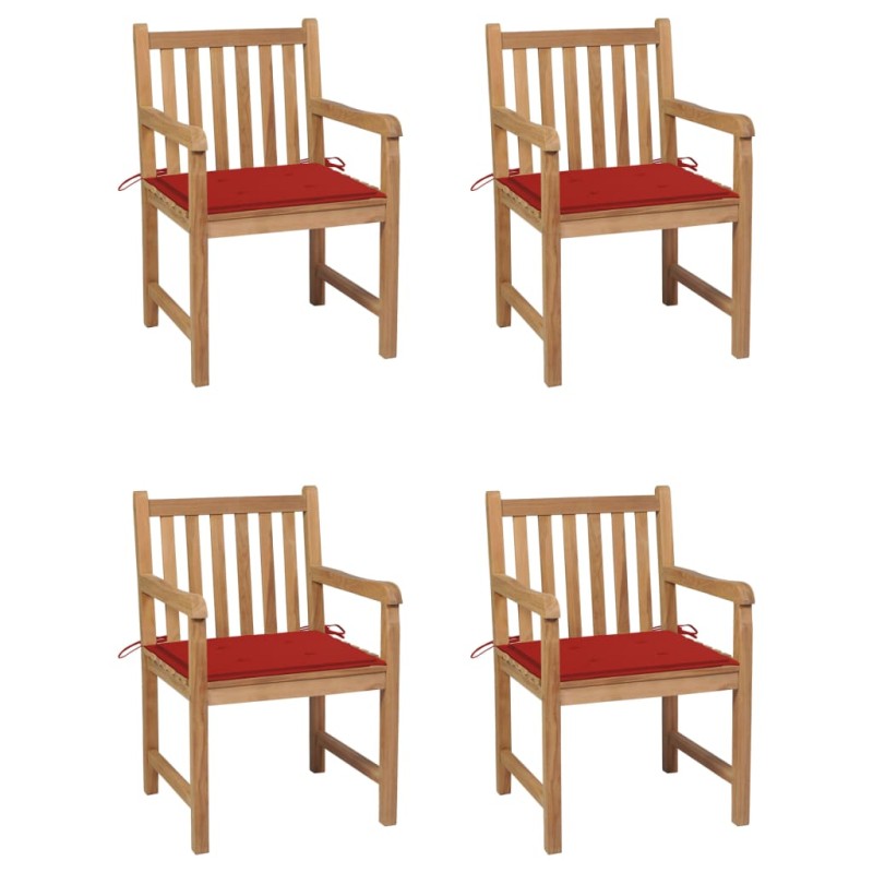 vidaXL Gartenstühle 4 Stk. mit Roten Kissen Massivholz Teak vidaXL Gartenstühle 4 Stk. mit Roten Kissen Massivholz Teak