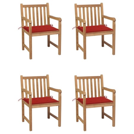 vidaXL Gartenstühle 4 Stk. mit Roten Kissen Massivholz Teak