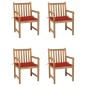 vidaXL Gartenstühle 4 Stk. mit Roten Kissen Massivholz Teak vidaXL Gartenstühle 4 Stk. mit Roten Kissen Massivholz Teak