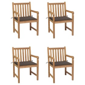 vidaXL Gartenstühle 4 Stk. mit Taupe Kissen Massivholz Teak