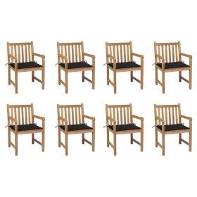 vidaXL Gartenstühle 8 Stk. mit Schwarzen Kissen Massivholz Teak