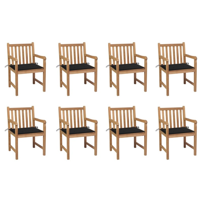 vidaXL Gartenstühle 8 Stk. mit Schwarzen Kissen Massivholz Teak vidaXL Gartenstühle 8 Stk. mit Schwarzen Kissen Massivholz Teak