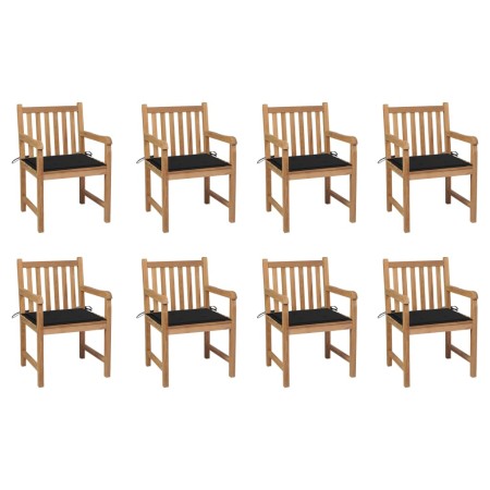 vidaXL Gartenstühle 8 Stk. mit Schwarzen Kissen Massivholz Teak