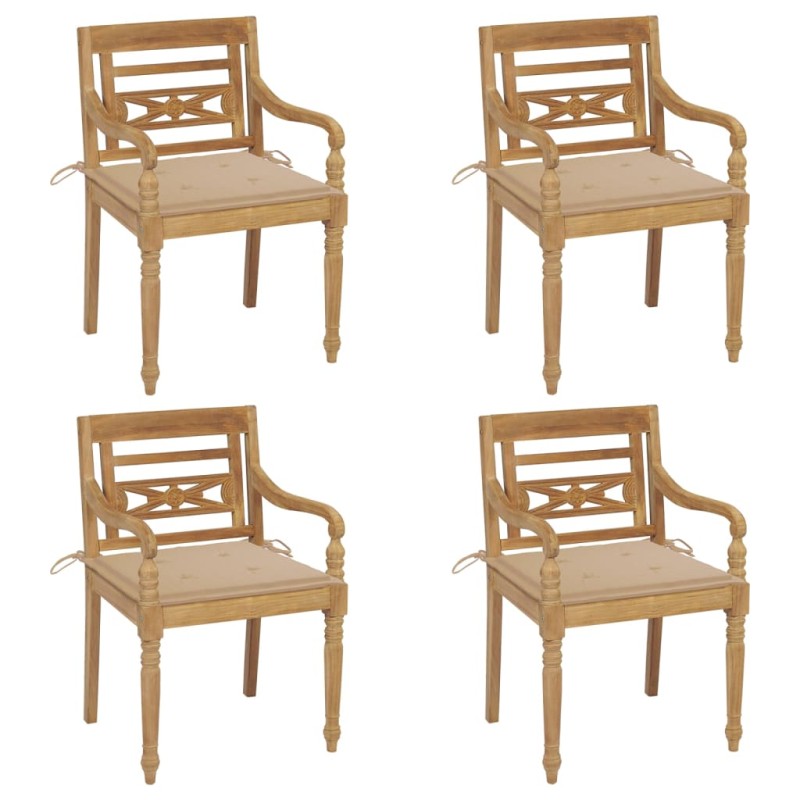 vidaXL Batavia-Stühle mit Kissen 4 Stk. Massivholz Teak vidaXL Batavia-Stühle mit Kissen 4 Stk. Massivholz Teak