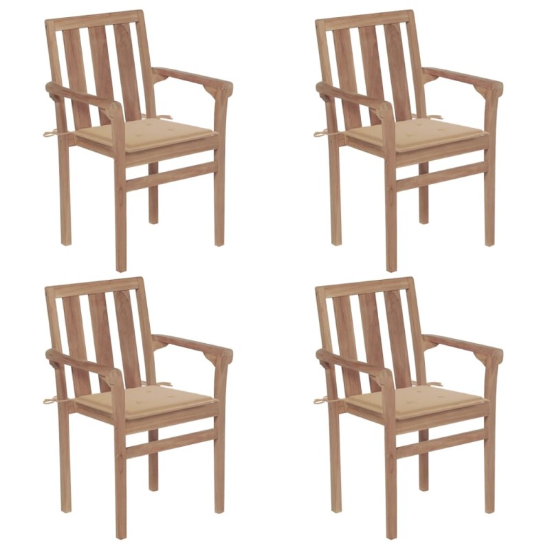 vidaXL Stapelbare Gartenstühle mit Kissen 4 Stk. Massivholz Teak vidaXL Stapelbare Gartenstühle mit Kissen 4 Stk. Massivholz Teak