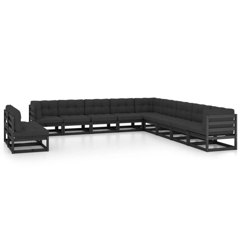 11-tlg. Garten-Lounge-Set mit Kissen Schwarz Massivholz Kiefer 11-tlg. Garten-Lounge-Set mit Kissen Schwarz Massivholz Kiefer