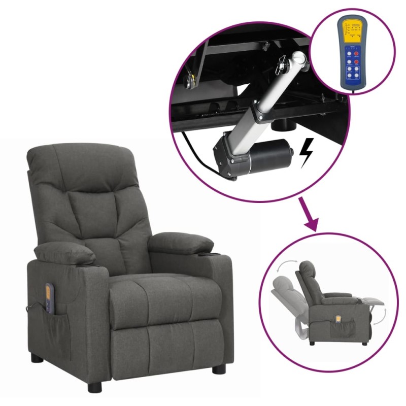 vidaXL Massagesessel mit Aufstehhilfe Dunkelgrau Stoff vidaXL Massagesessel mit Aufstehhilfe Dunkelgrau Stoff