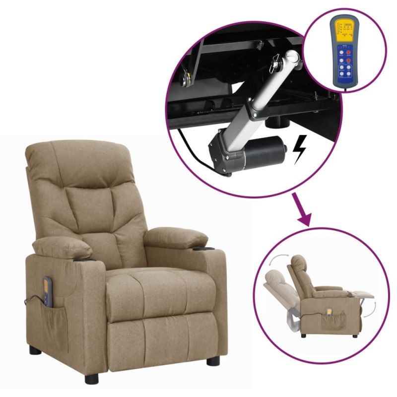 vidaXL Massagesessel mit Aufstehhilfe Taupe Stoff vidaXL Massagesessel mit Aufstehhilfe Taupe Stoff