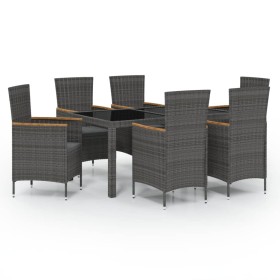 vidaXL 7-tlg. Garten-Essgruppe mit Auflagen Poly Rattan Schwarz & Grau
