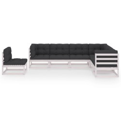 7-tlg. Garten-Lounge-Set mit Kissen Weiß Kiefer Massivholz