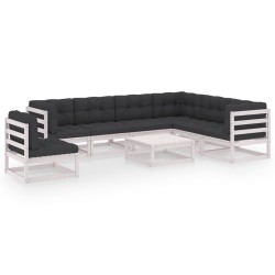 8-tlg. Garten-Lounge-Set mit Kissen Weiß Kiefer Massivholz