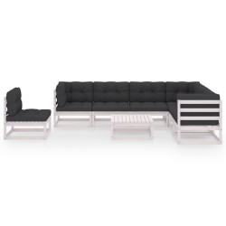8-tlg. Garten-Lounge-Set mit Kissen Weiß Kiefer Massivholz