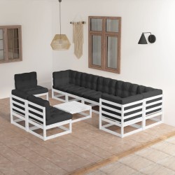 10-tlg. Garten-Lounge-Set mit Kissen Kiefer Massivholz