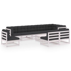 10-tlg. Garten-Lounge-Set mit Kissen Kiefer Massivholz