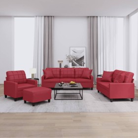 vidaXL 4-tlg. Sofagarnitur mit Kissen Weinrot Kunstleder