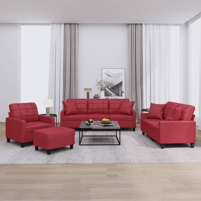 vidaXL 4-tlg. Sofagarnitur mit Kissen Weinrot Kunstleder vidaXL 4-tlg. Sofagarnitur mit Kissen Weinrot Kunstleder
