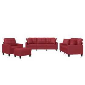 vidaXL 4-tlg. Sofagarnitur mit Kissen Weinrot Kunstleder