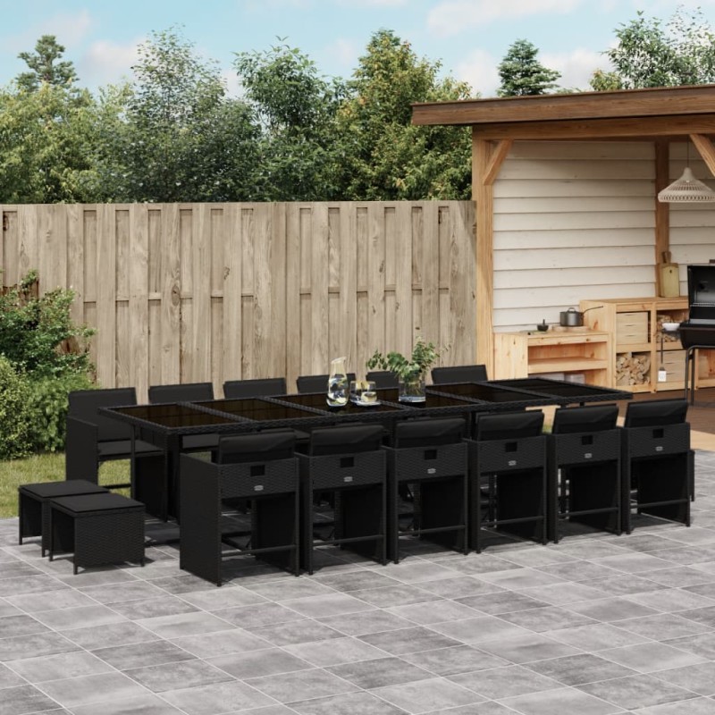 vidaXL 17-tlg. Garten-Essgruppe mit Kissen Schwarz Poly Rattan vidaXL 17-tlg. Garten-Essgruppe mit Kissen Schwarz Poly Rattan