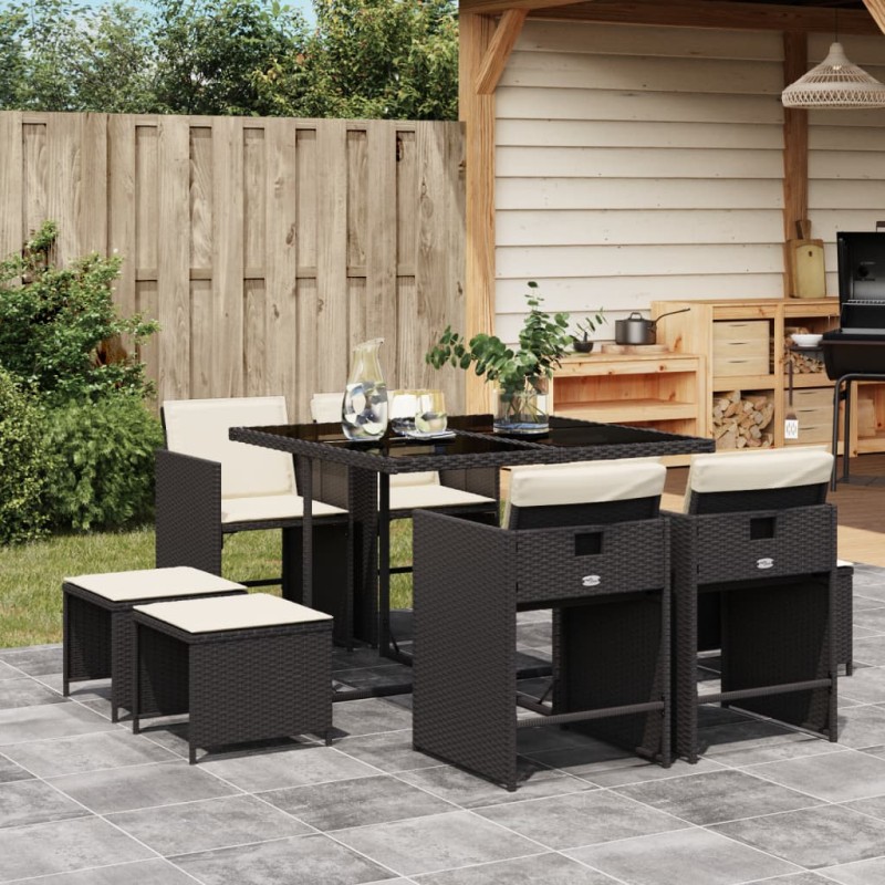vidaXL 9-tlg. Garten-Essgruppe mit Kissen Schwarz Poly Rattan vidaXL 9-tlg. Garten-Essgruppe mit Kissen Schwarz Poly Rattan