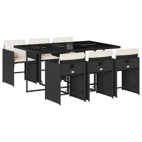 vidaXL 7-tlg. Garten-Essgruppe mit Kissen Schwarz Poly Rattan